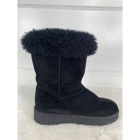 Girls Size 12 SO Sophia Black Faux Fur Boots With Button Detail - Picture 5 of 10